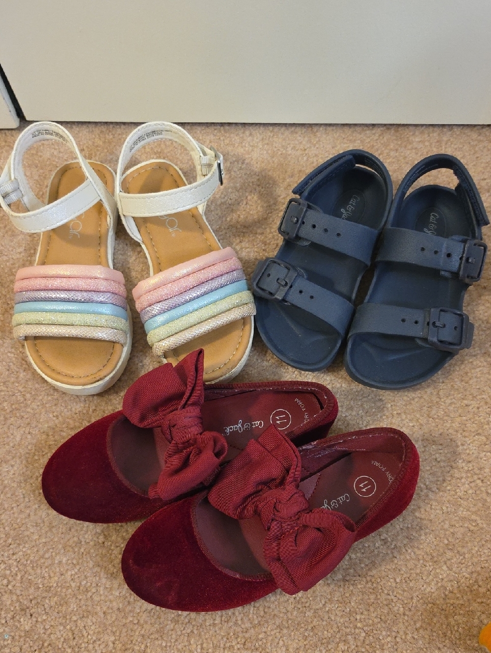 Cat & Jack White Sandals with Pastel Glitter Straps